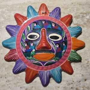 Handmade Sun Face Talavera Pottery Wall Hanging